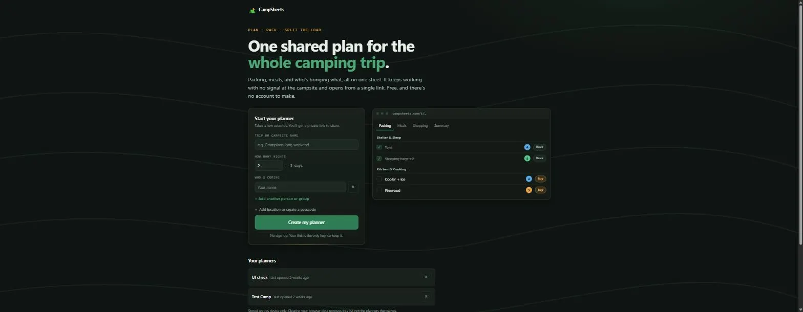 CampSheets screenshot